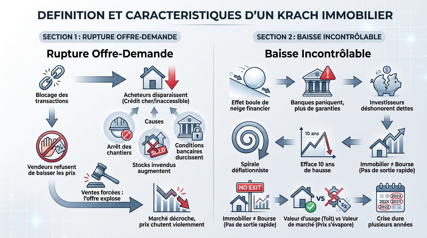 Représentation visuelle des mécanismes déclencheurs d'un krach immobilier