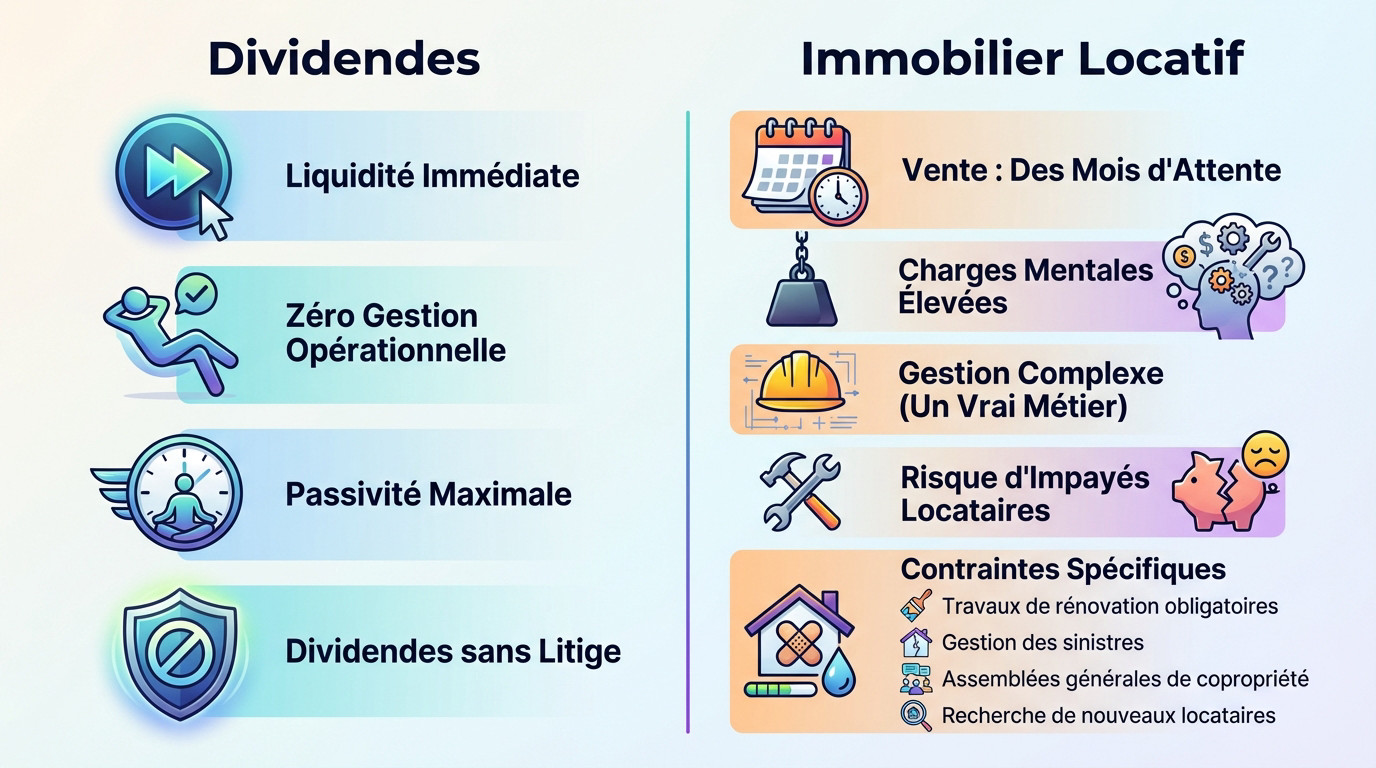 Comparaison entre les dividendes boursiers et les revenus locatifs pour une rente immédiate