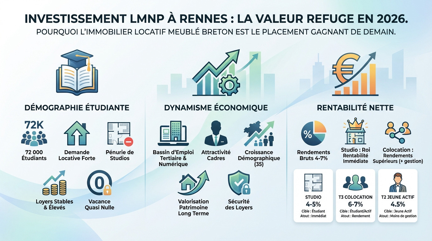 Infographie des avantages de l'investissement LMNP à Rennes en 2026