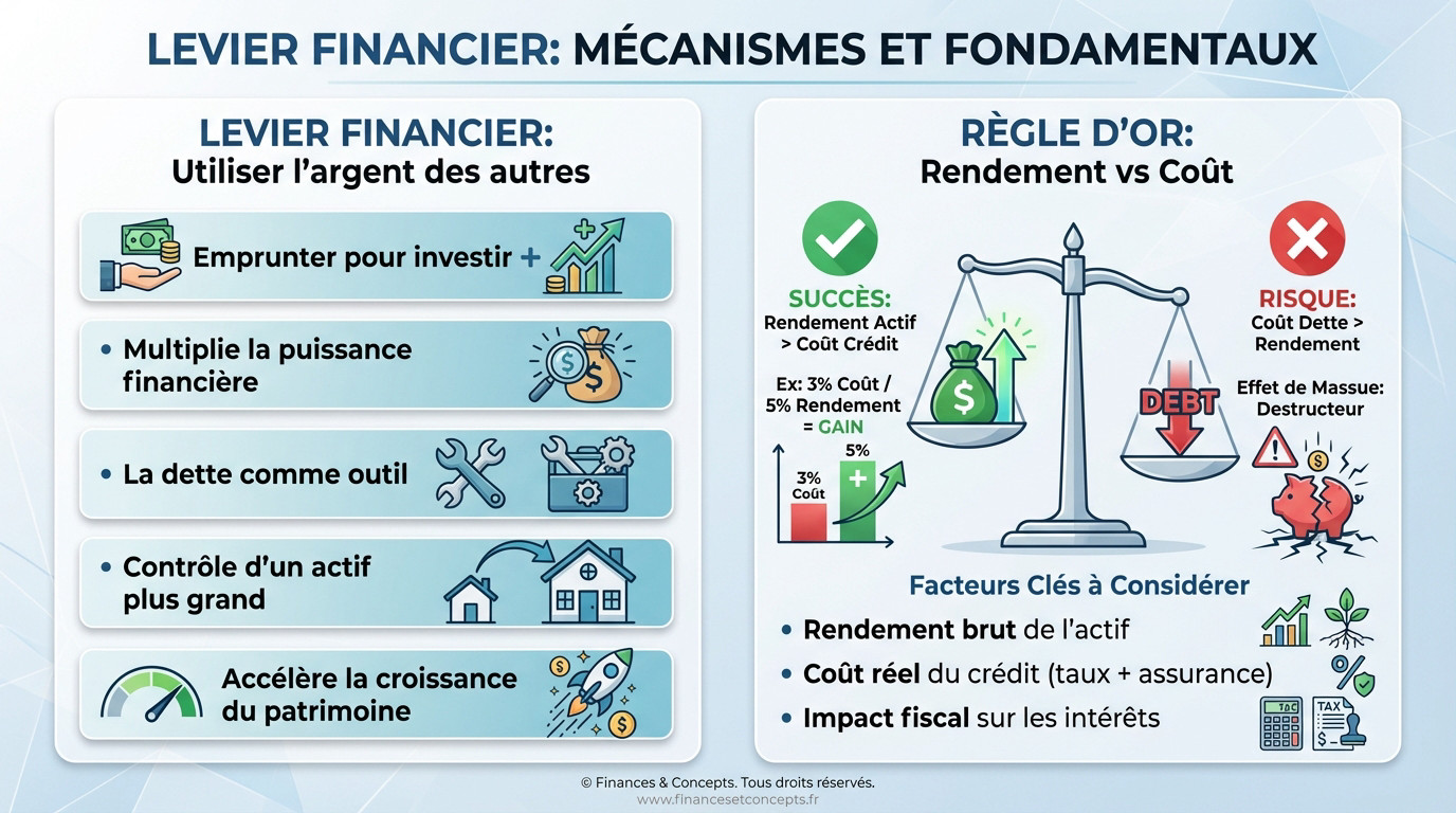 Schéma explicatif de la mécanique de l'effet de levier financier entre capital propre et dette