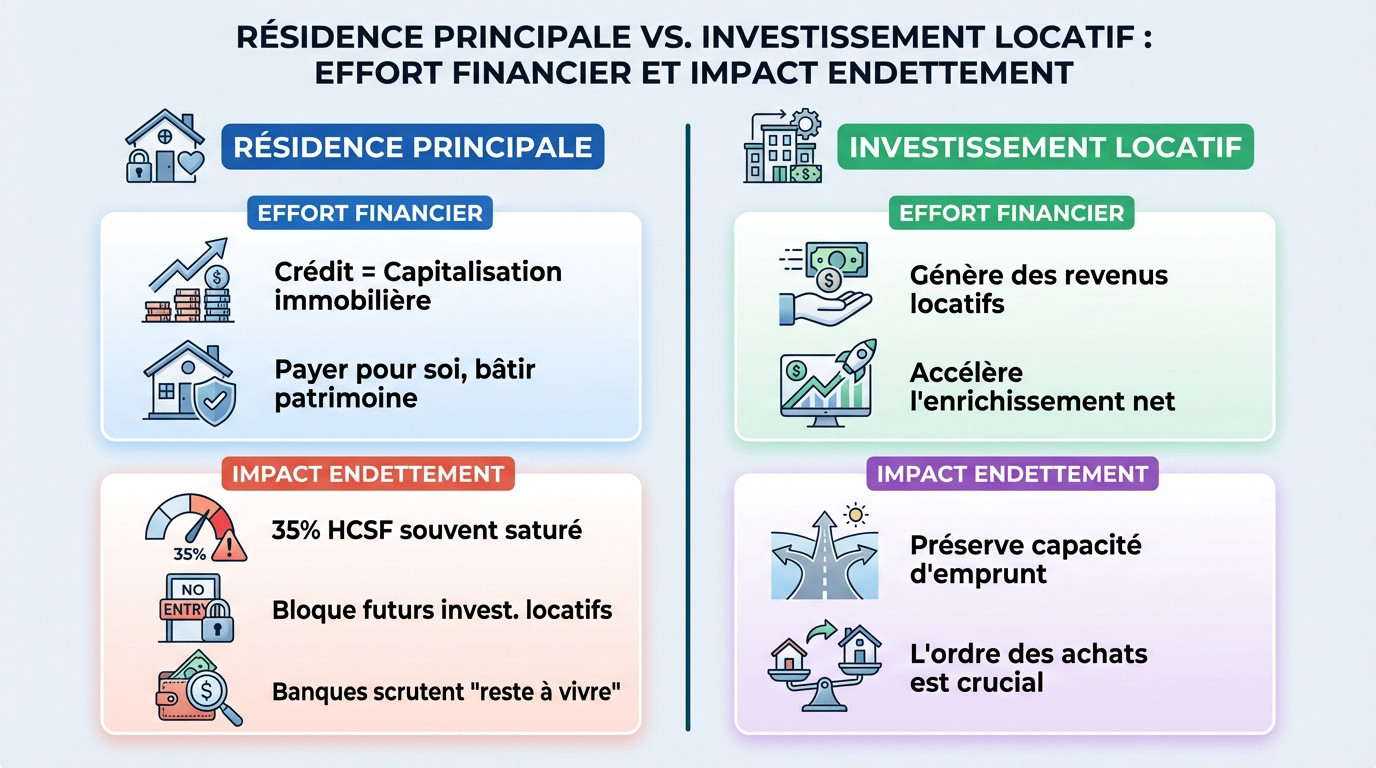 Comparaison graphique entre l'effort financier d'une résidence principale et d'un investissement locatif